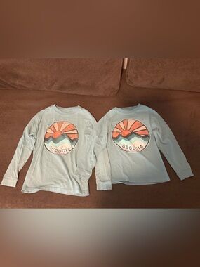 Matching set of Light Blue Long Sleeve Tees with Sunset Mountain Badge